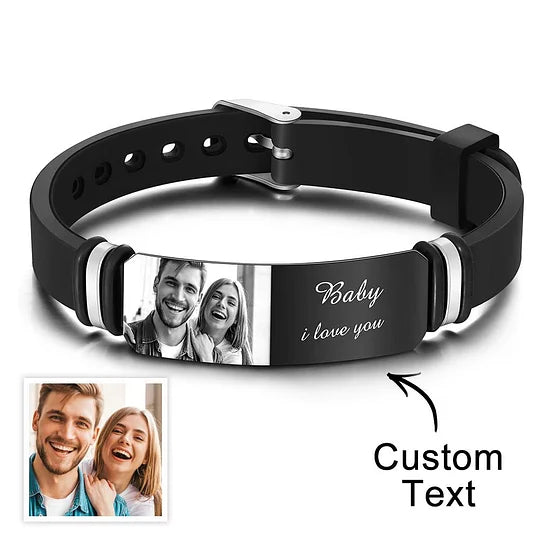 Custom Men's Photo Engraved Bracelet Wedding Gift For Anniversary Or Newly Married Couple Personalized Bracelet