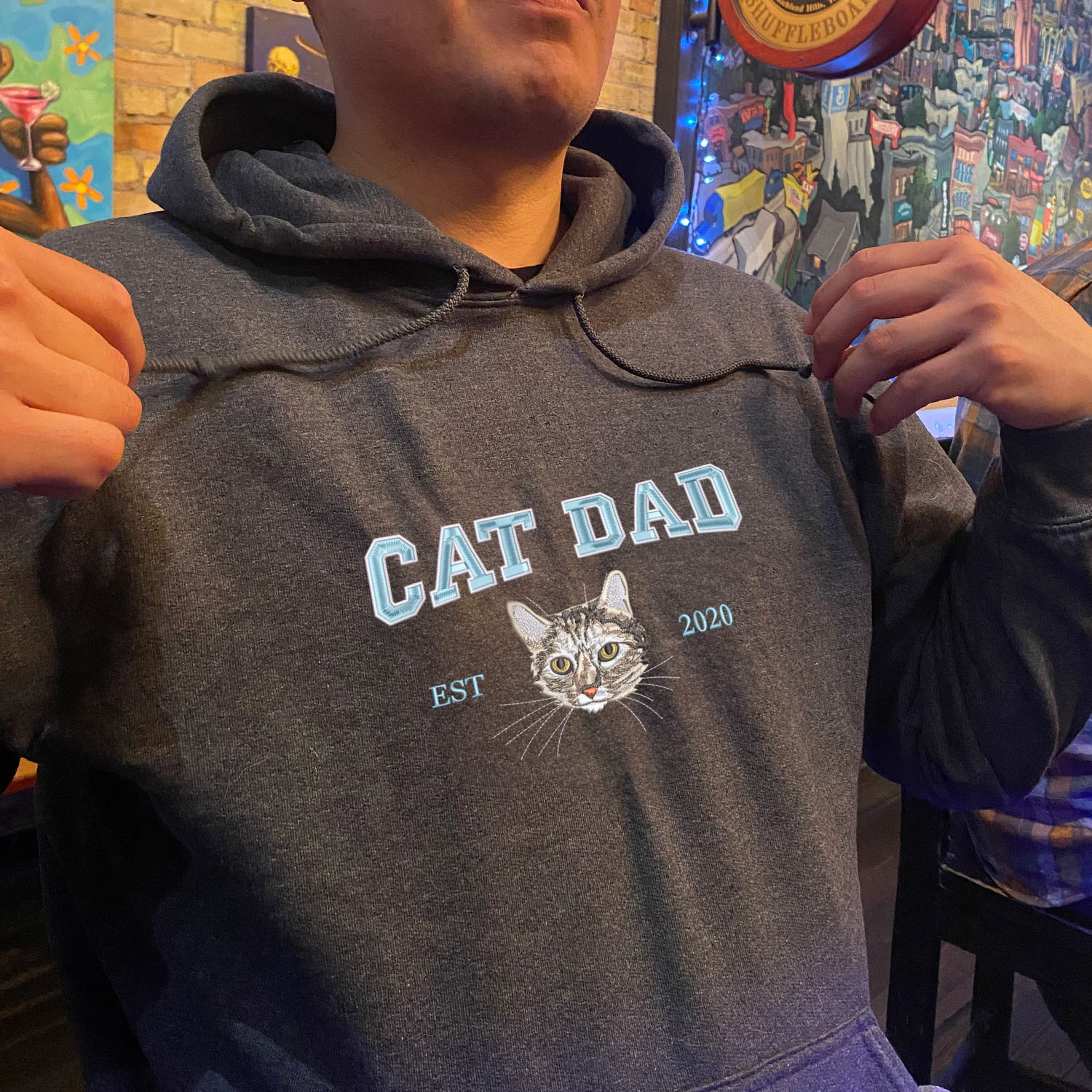 Custom Embroidered | Varsity Cat Dad | Sweatshirt | Hoodie |  Portrait from Photo