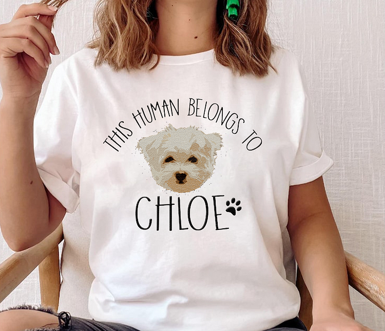 This Human Belongs to Dog | Portrait Embroidered | Hoodie Sweatshirt T-shirt