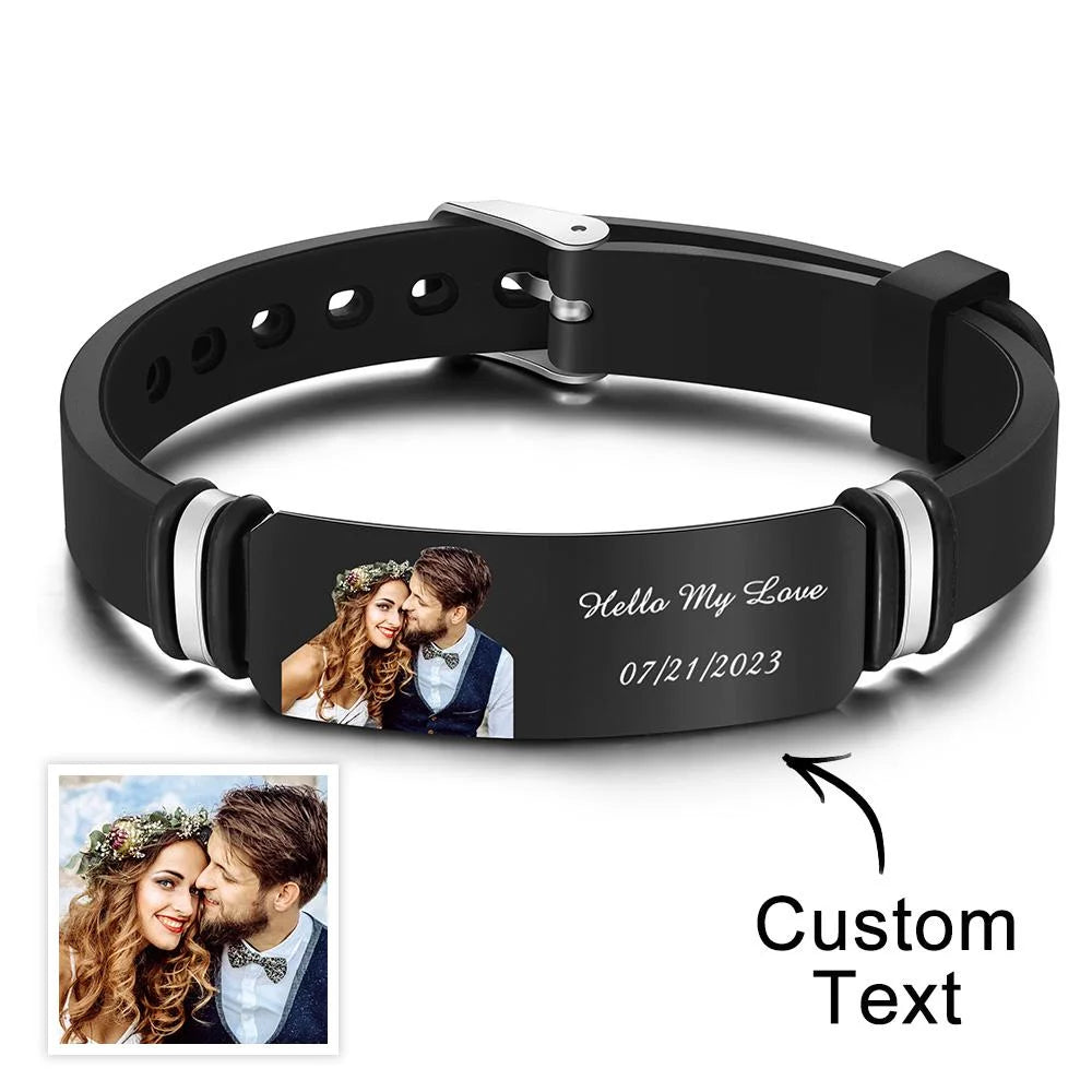 Custom Men's Photo Engraved Bracelet Wedding Gift For Anniversary Or Newly Married Couple Personalized Bracelet