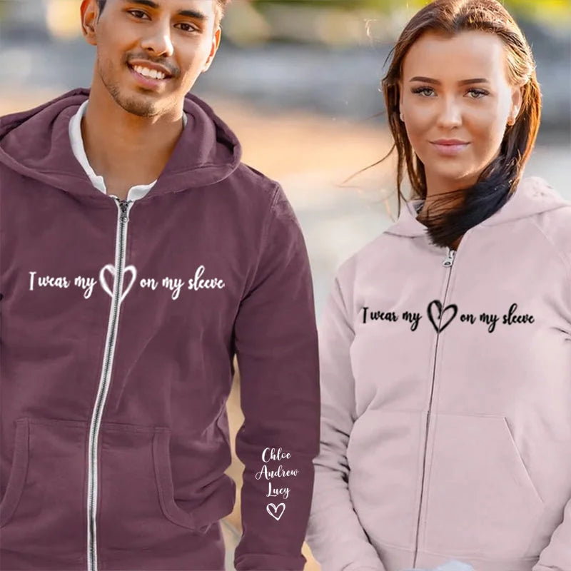 I WEAR MY HEART ON MY SLEEVE-CUSTOM ZIP UP HOODIE