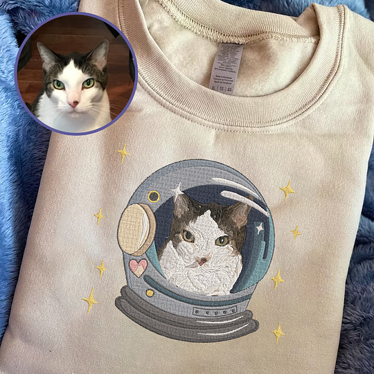 Personalized Embroidered Space Pet Dog Cat Custom Photo Hoodie Sweatshirt T-Shirt