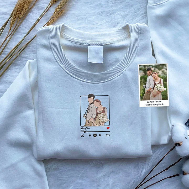 ❤️‍🔥Custom Embroidered Sweatshirt Portrait Music Player Couple Family Gift