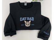 Custom Embroidered | Varsity Cat Dad | Sweatshirt | Hoodie |  Portrait from Photo