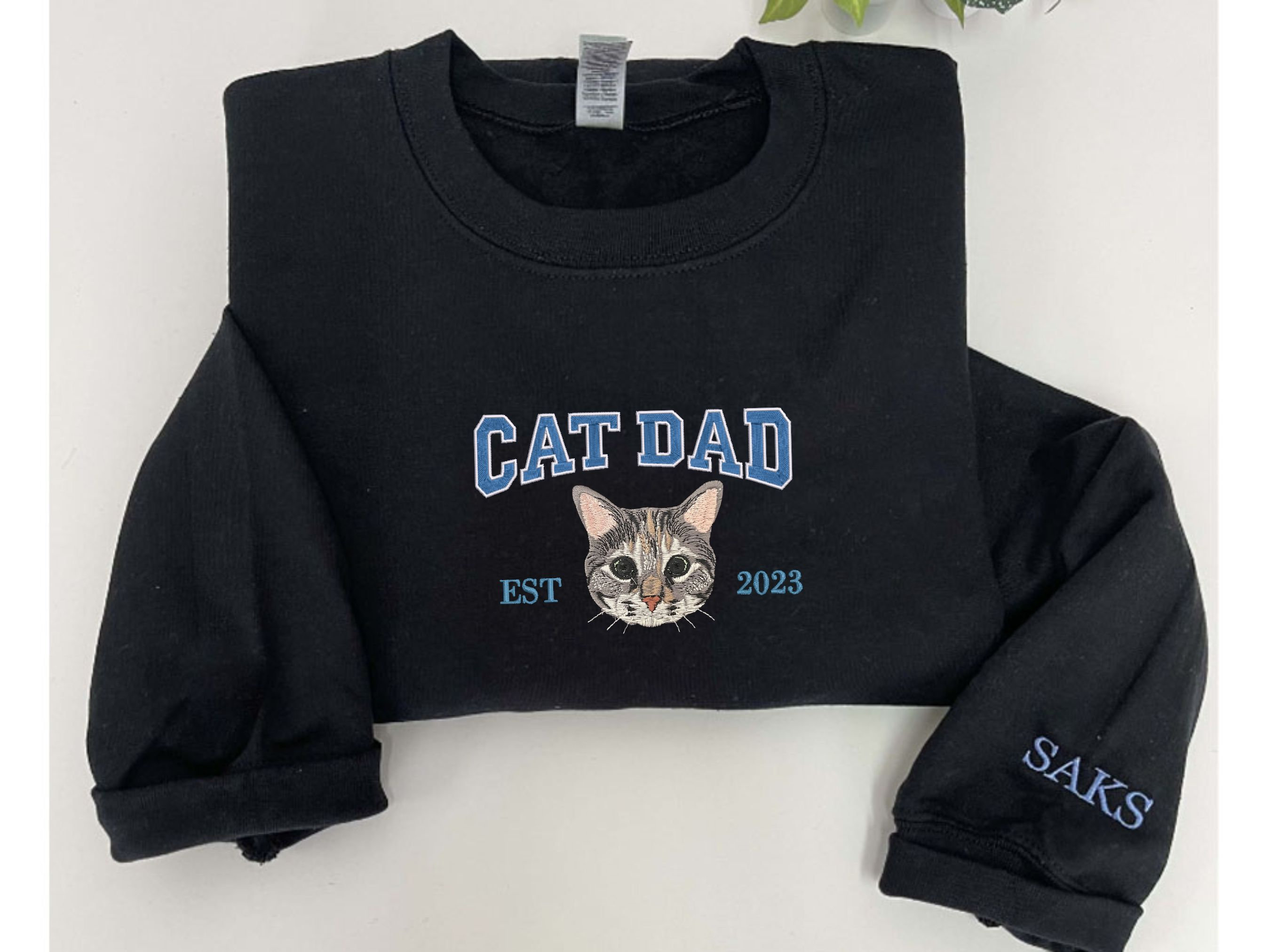 Custom Embroidered | Varsity Cat Dad | Sweatshirt | Hoodie |  Portrait from Photo