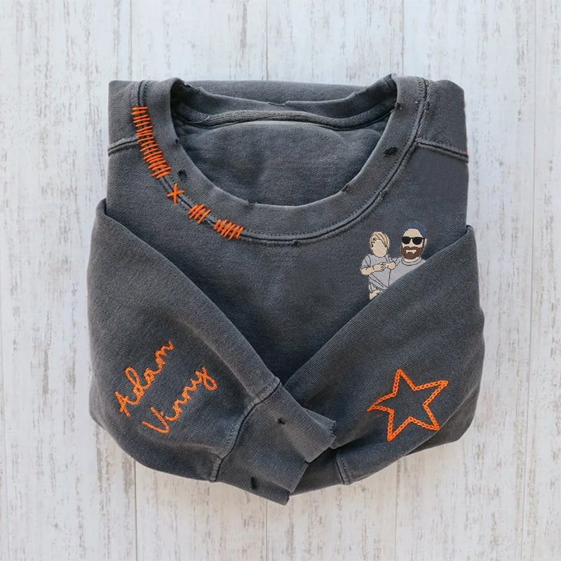 Embroidered Hand Distressed Photo Crewneck