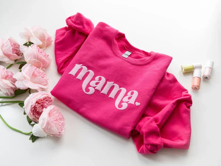 Puff Print Mama Sweatshirt With Kid Names On Sleeve