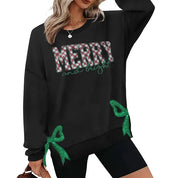 MERRY AND BRIGHT | SIDE BOW APPLIQUE EMBROIDERED SWEATSHIRT