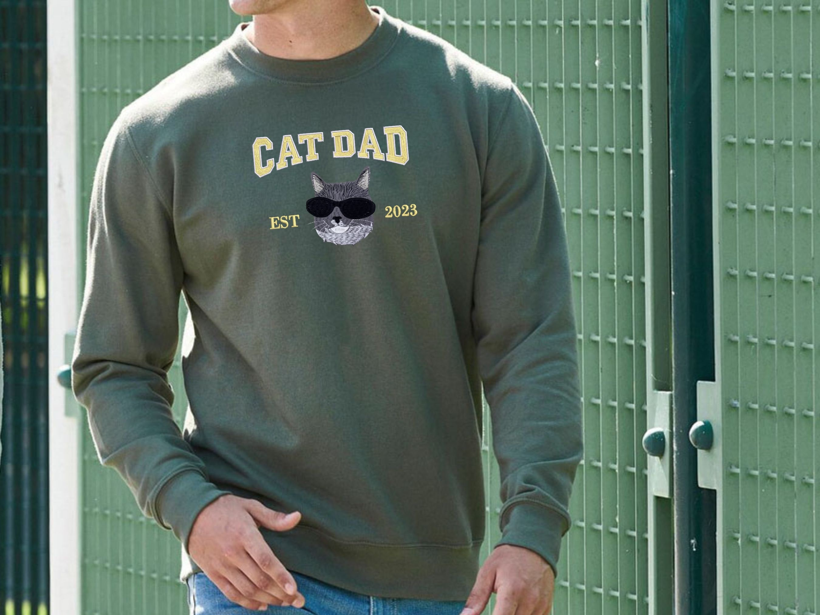 Custom Embroidered | Varsity Cat Dad | Sweatshirt | Hoodie |  Portrait from Photo