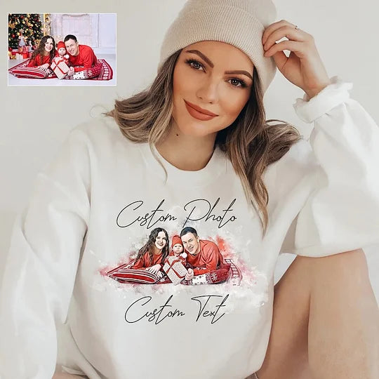 Personalized Portrait Watercolor Painting Center Sweatshirt,Gift for Her Birthday Anniversary Gift for Women