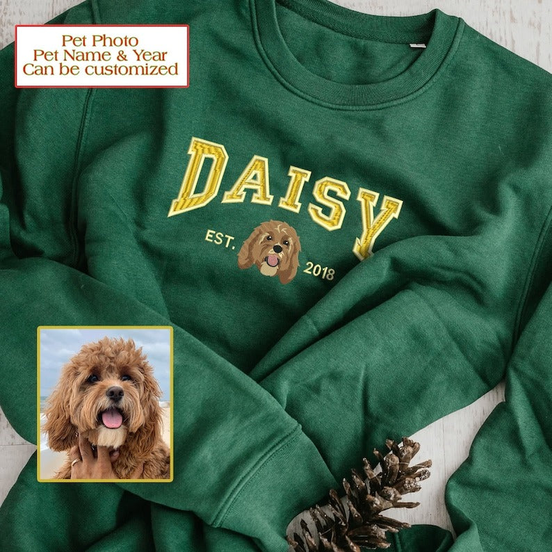 Personalized Embroidered Sweatshirt with Pets Name｜Custom Dog Face Hoodie