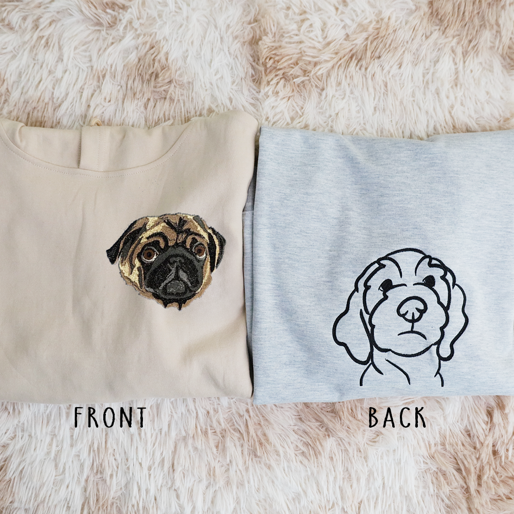 Custom Embroidered｜Pet Portrait Hoodie｜On the Front and Back of Sweatshirt