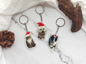 Personalized Funny Pet Wearing Santa Hat Keychain Acrylic Keychain Christmas Gift