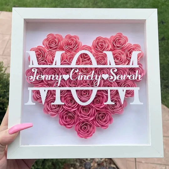 MOM HEART SHAPED MIXED FLOWER SHADOW BOX