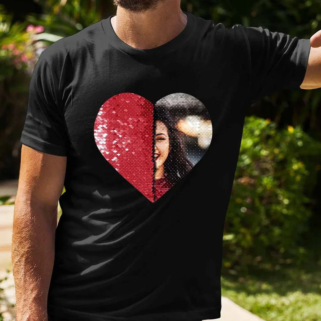 Custom Shirt｜Photo Flip Sequin Tee｜Gift｜Couple｜For Lover