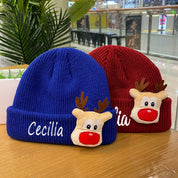 Custom Christmas Hat | Reindeer Knit | Name Embroidered