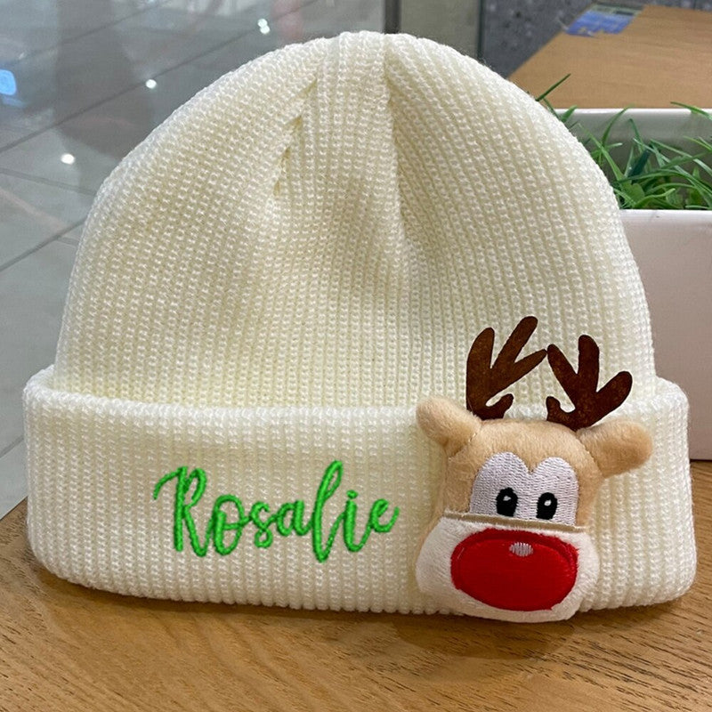 Custom Christmas Hat | Reindeer Knit | Name Embroidered