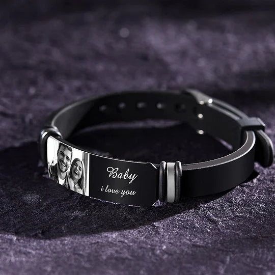 Custom Men's Photo Engraved Bracelet Wedding Gift For Anniversary Or Newly Married Couple Personalized Bracelet