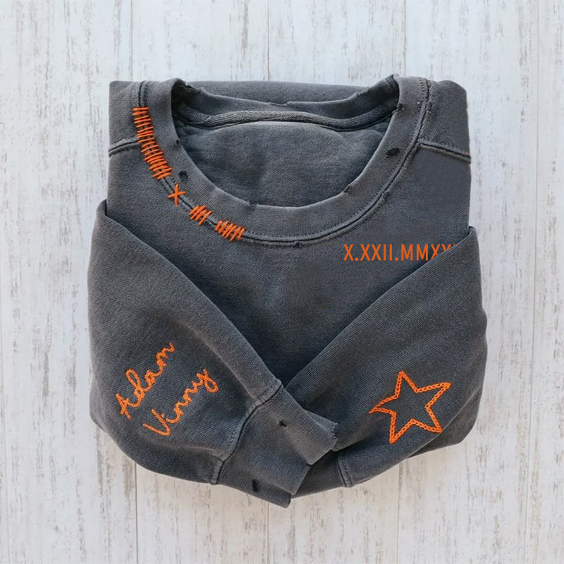 VINTAGE CUSTOM CREW-Custom Embroidered Hand Distressed Roman Numeral Sweatshirt