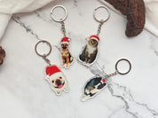 Personalized Funny Pet Wearing Santa Hat Keychain Acrylic Keychain Christmas Gift