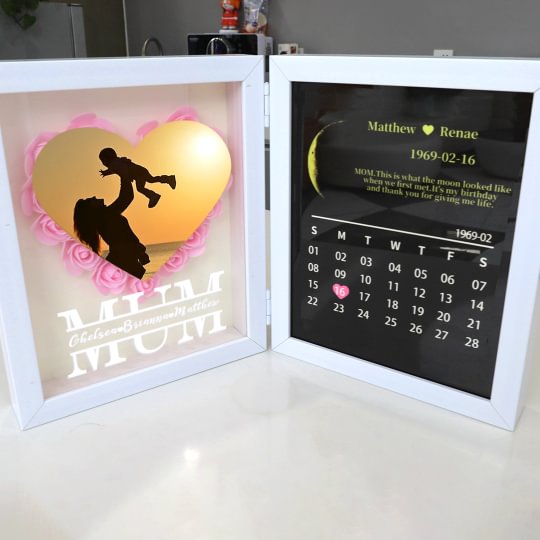 (Mom Photo With Name) With REAL MOON PHASE Anniversary Calendar Custom flower frame