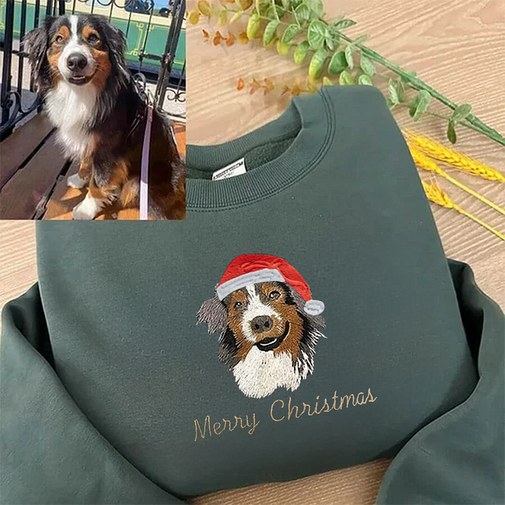 Custom Embroidered Pet Portrait Christmas Jumper Sweatshirt