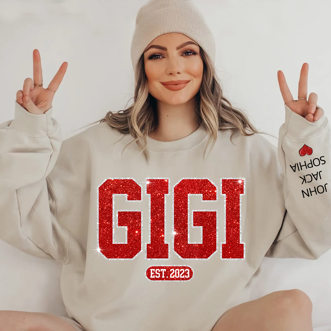 Glitter Custom Name Gigi Nana Grandma Est And Kids Sweatshirt