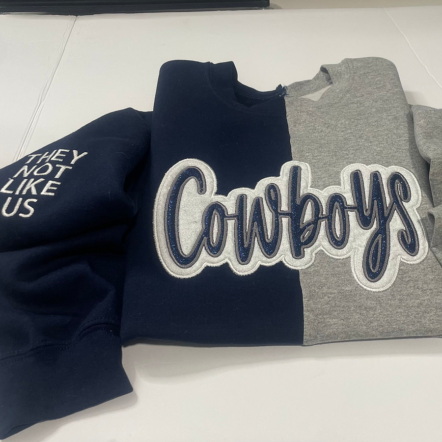 Dallas Cowboys Sweatshirt |  Glitter Appliqué | Embroidered Fan Apparel