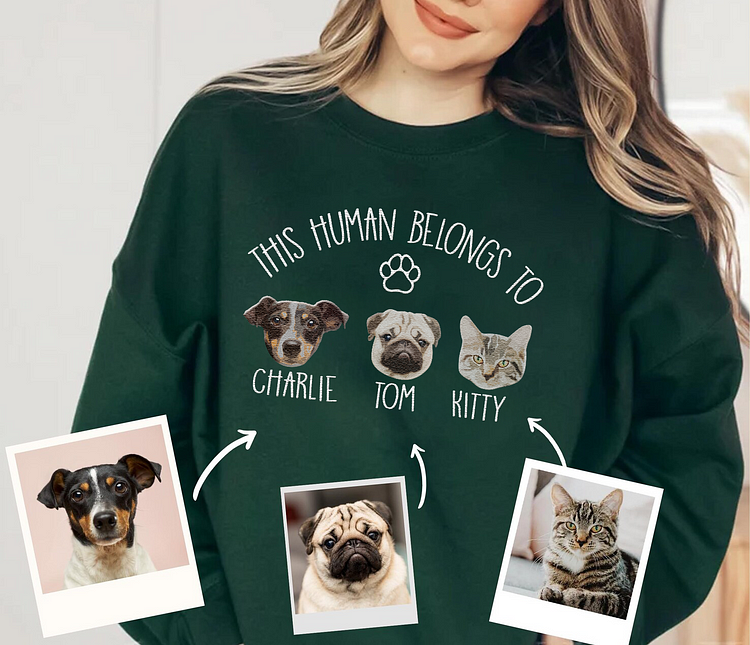 This Human Belongs to Dog | Portrait Embroidered | Hoodie Sweatshirt T-shirt