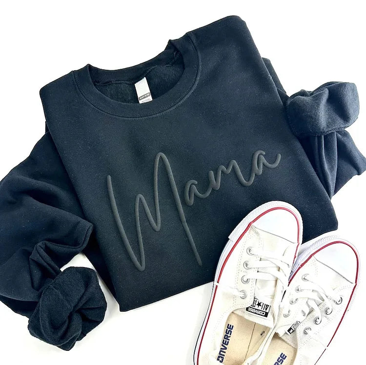 Puff Print Mama Sweatshirt With Kid Names On Sleeve