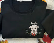 Custom Dog Face Christmas Embroidered Sweatshirt Personalized Pet Face and Name Xmas Sweatshirt