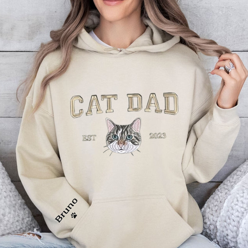 Custom Embroidered | Varsity Cat Dad | Sweatshirt | Hoodie |  Portrait from Photo