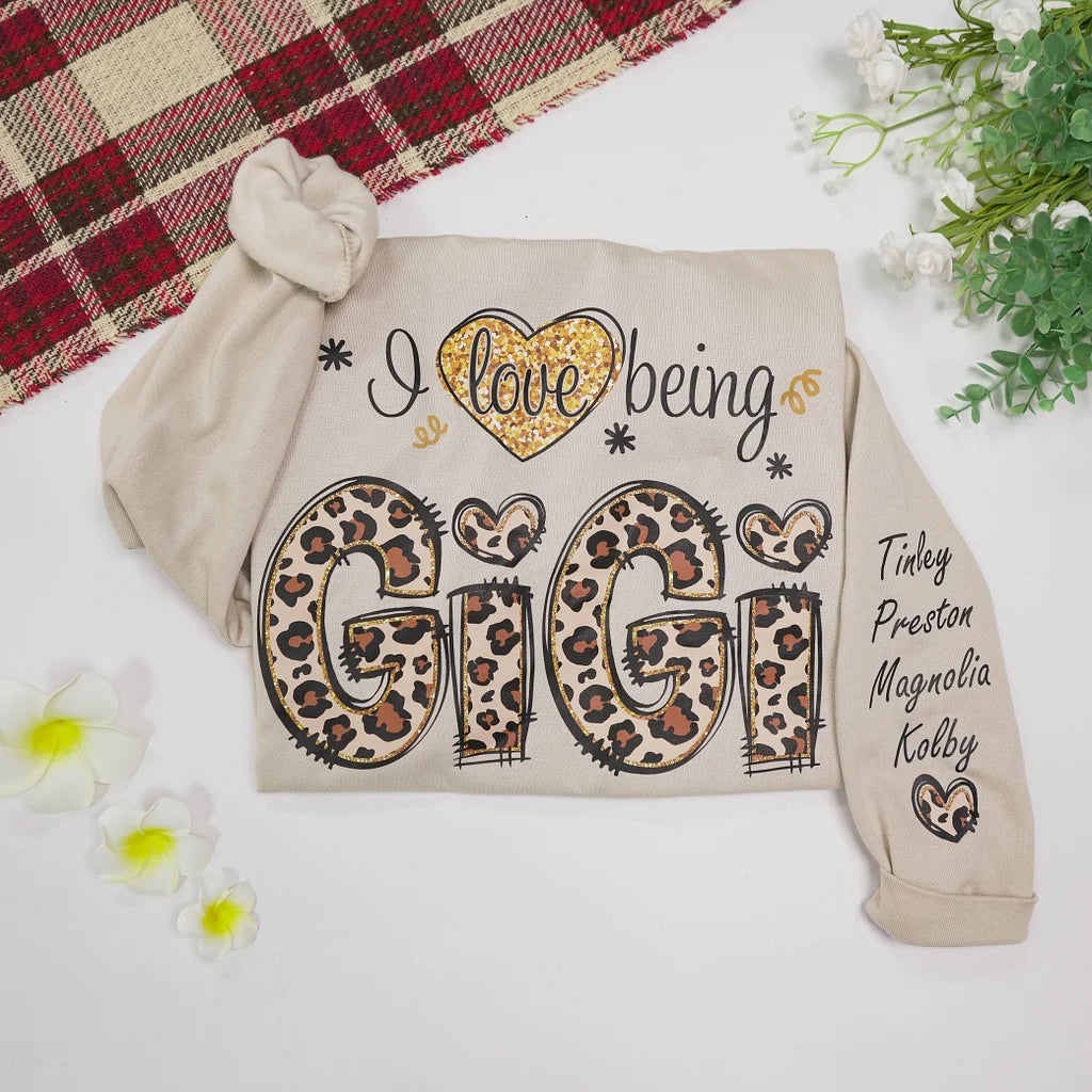 Personalized I Love Being Gigi Leopard Sweatshirt