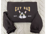 Custom Embroidered | Varsity Cat Dad | Sweatshirt | Hoodie |  Portrait from Photo