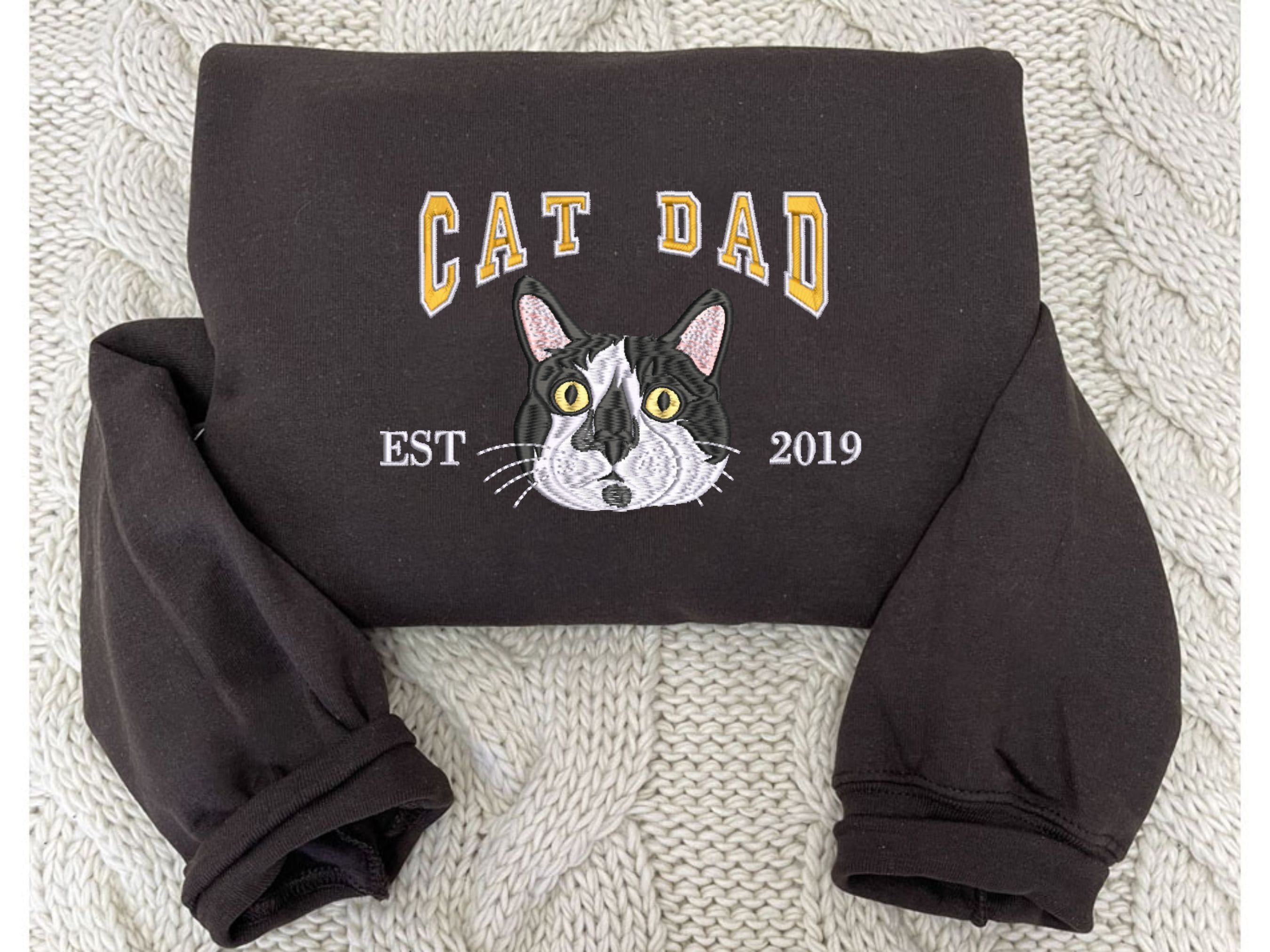 Custom Embroidered | Varsity Cat Dad | Sweatshirt | Hoodie |  Portrait from Photo