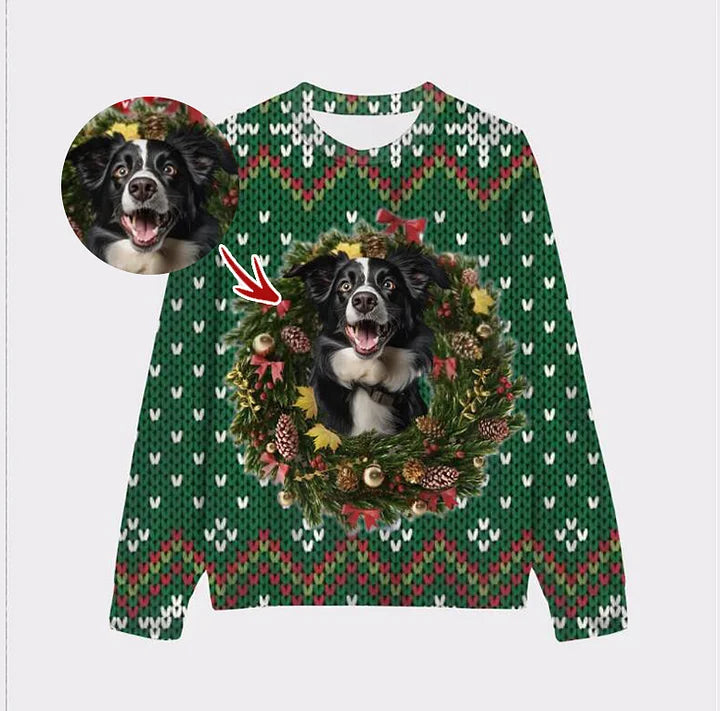 Custom Your Own Christmas Wearth Sweatshirt With Your Pet Face