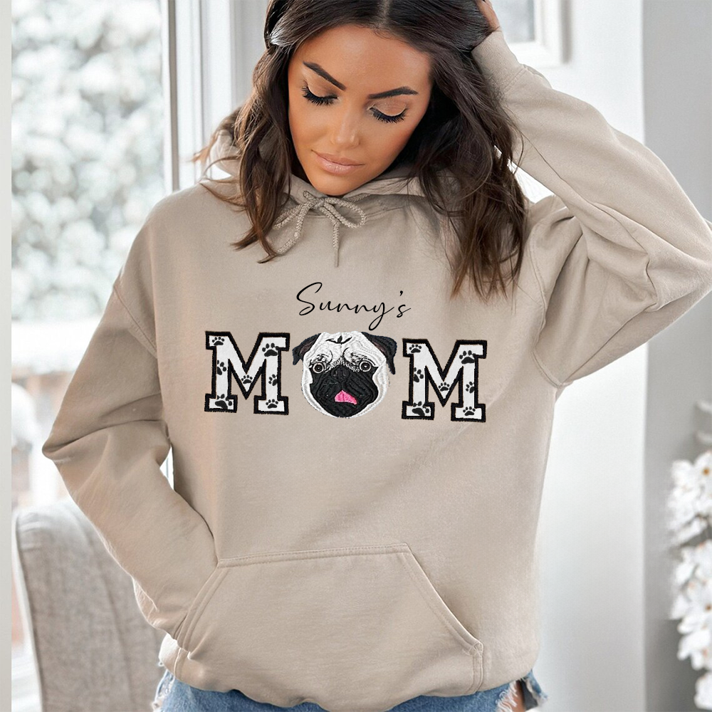 Custom Pet Portrait Embroidered | Sweatshirt Dog Mom/Dog Dad | Hoodie | with Pet Name