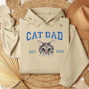 Custom Embroidered | Varsity Cat Dad | Sweatshirt | Hoodie |  Portrait from Photo