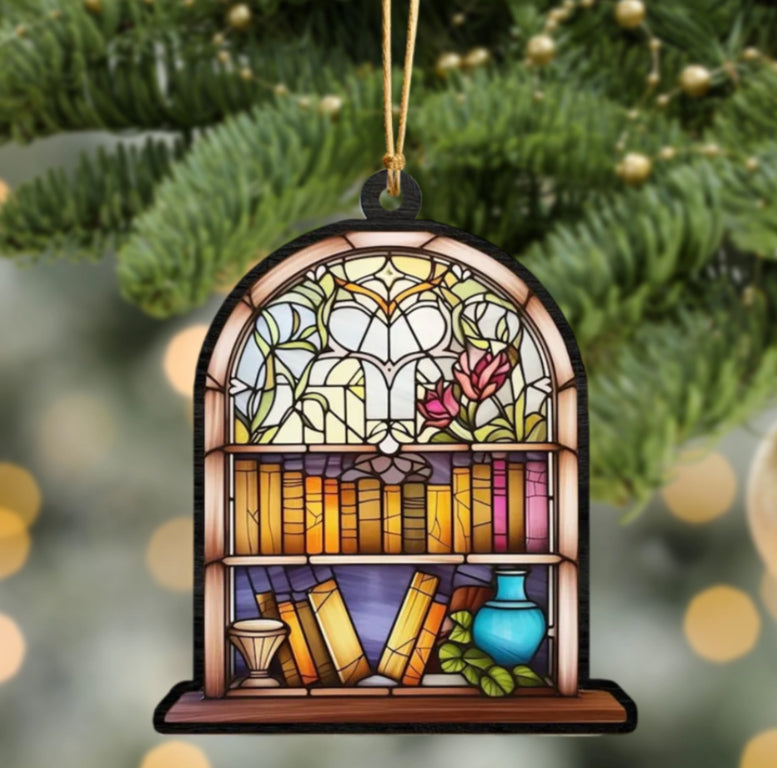 Personalized Bookshelf Stained Glass Ornament