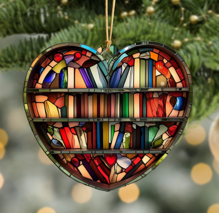 Personalized Bookshelf Stained Glass Ornament