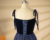 New Navy Flannelette Bodice Sparkle Lace Skirt Spaghetti Straps Corset Long Handmade Formal Evening Prom Dresses Women's Wedding Party Dress