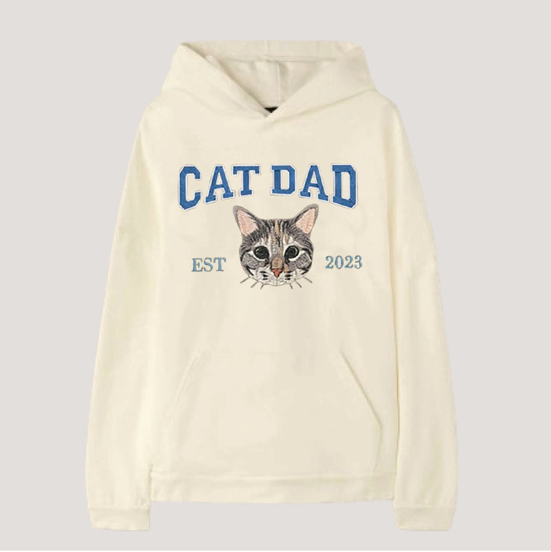 Custom Embroidered | Varsity Cat Dad | Sweatshirt | Hoodie |  Portrait from Photo