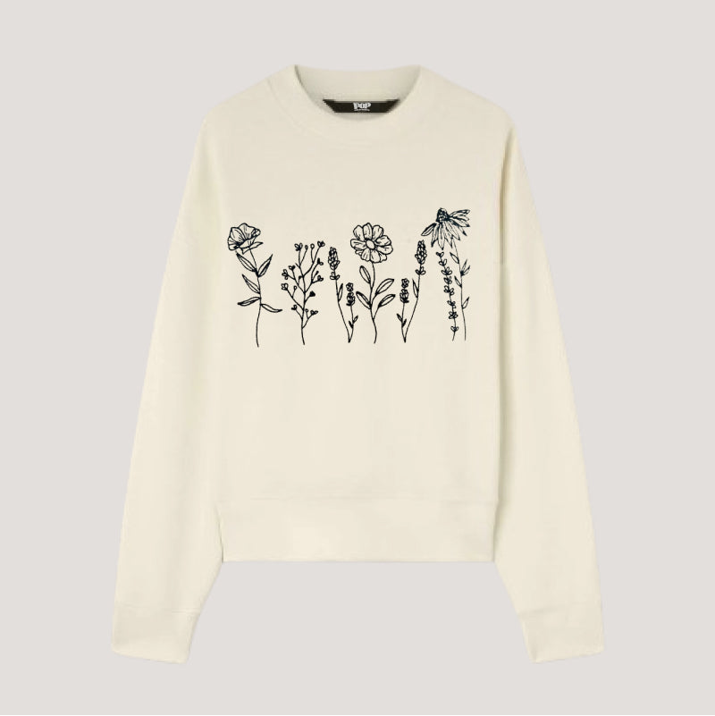 Embroidered wildflowers Sweatshirt｜Minimalistic Embroidered｜Flower Crewneck