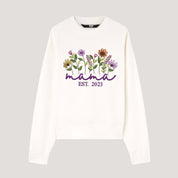 Floral Mama | Embroidered Crewneck Sweatshirt | Custom Kid Name On Sleeve