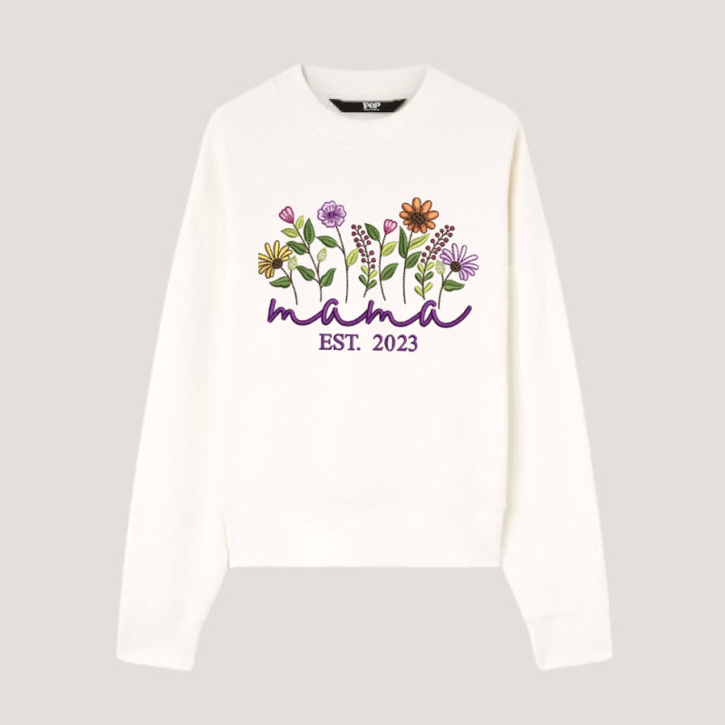 Floral Mama bestickt Crewneck Sweatshirt benutzerdefinierte Kind Name auf Ärmel 