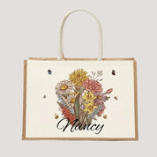 Personalized｜Birth Flower Bouquet Jute Tote Bag｜Mother's Day｜Birthday Gift