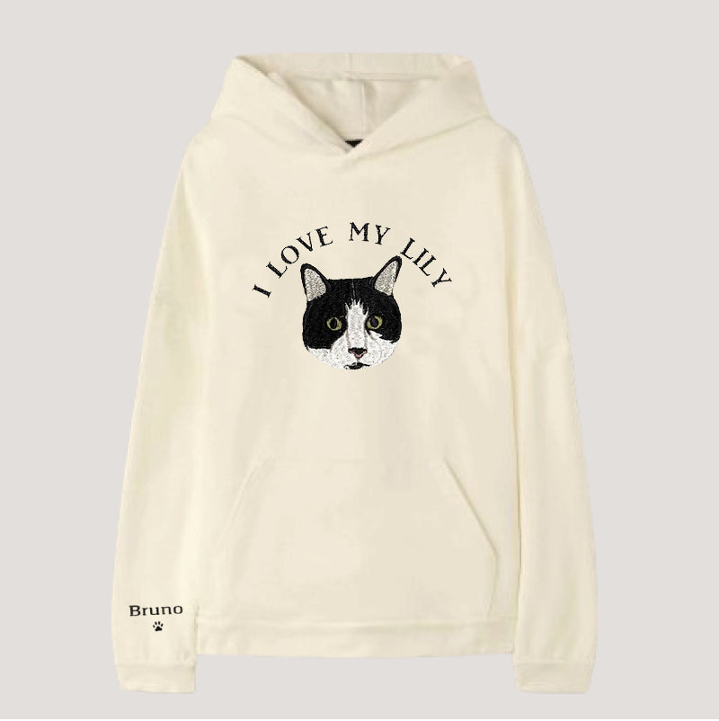 I Love My Cat | Custom Pet Portrait Embroidered | Crewneck T-shirt Hoodie