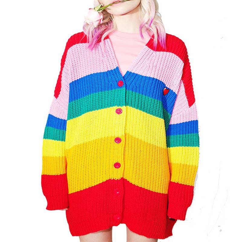 BORING Rainbow Striped Cardigan Sweater