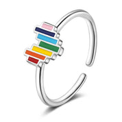 Rainbow Vintage Crown LGBT Heart Open Ring