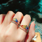 Rainbow Vintage Crown LGBT Heart Open Ring